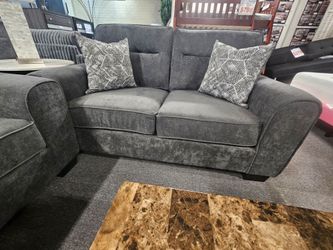 Brand new charcoal chennille loveseat with 2 accent pillows
