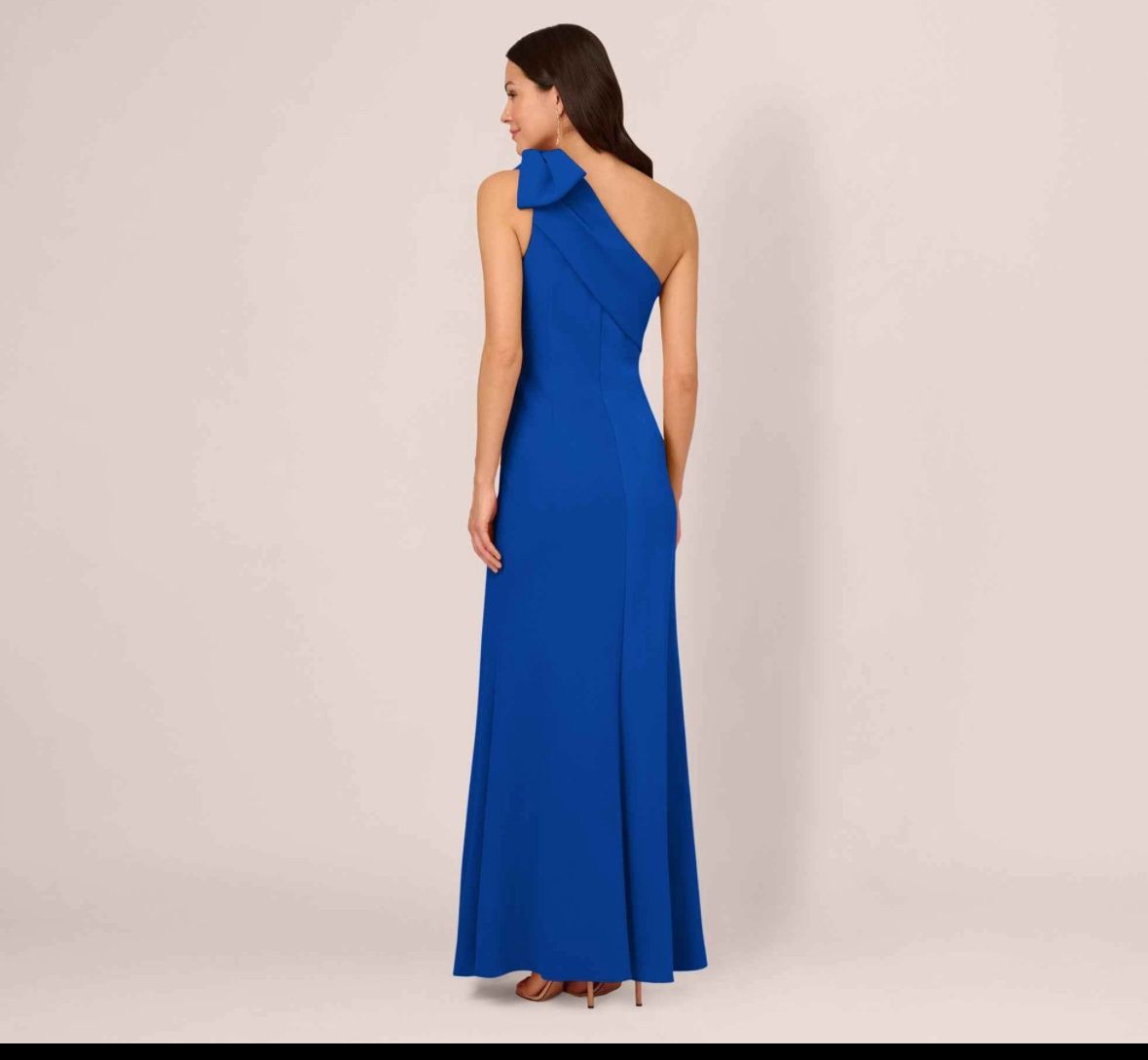 Formal Dress. Stretch Crepe One Shoulder Mermaid Gown With Bow Accent In Violet Cobalt
