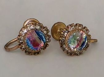 Vintage Czech Iris Glass Screw Back Earrings