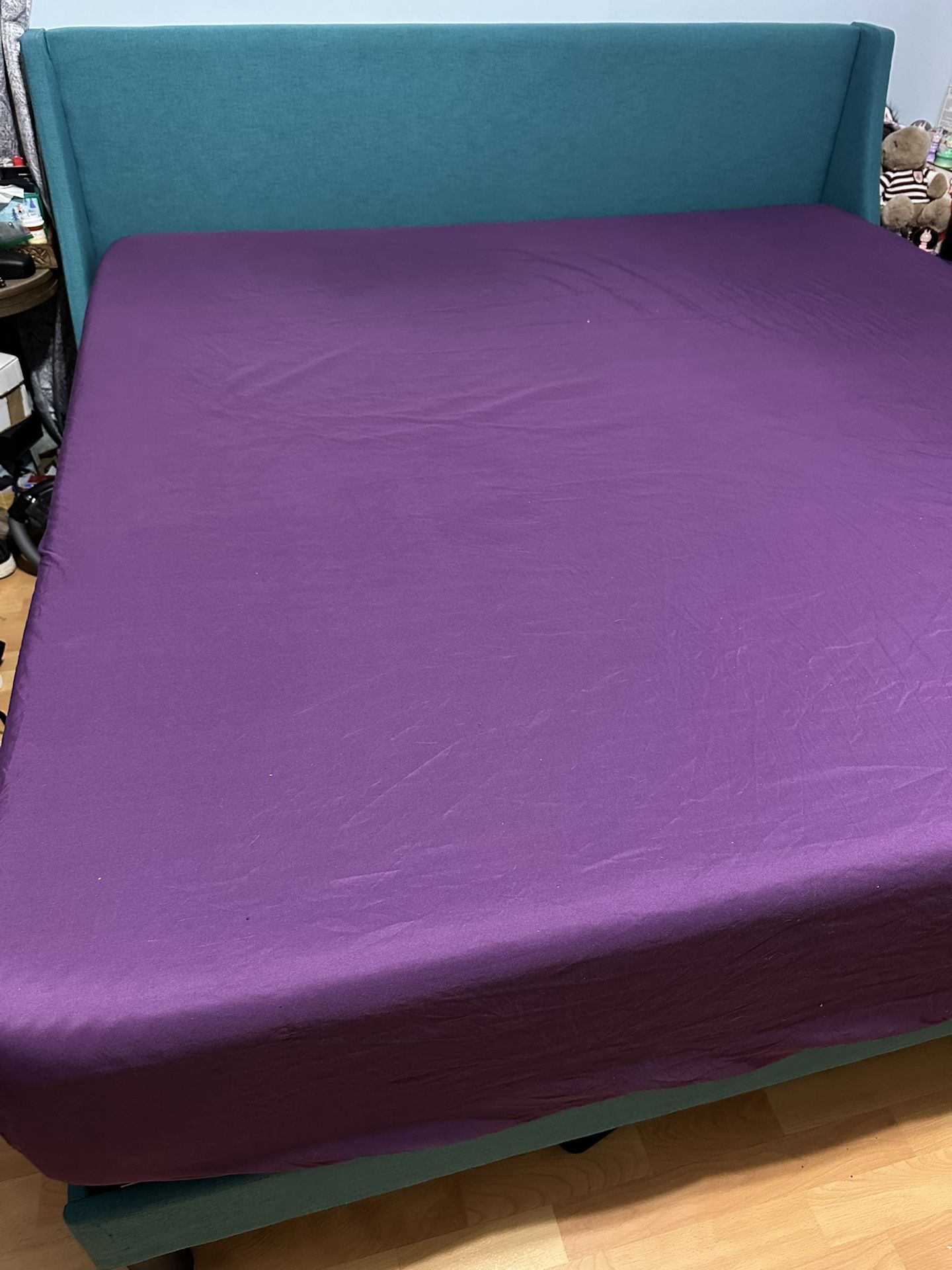 King Size Fabric Bed Frame With Wooden Slats