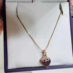 Garnet Diamond Birthstone  Necklace 