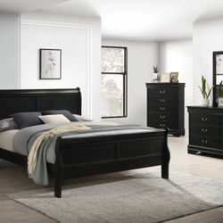 NEW Austin Black Sleigh 4PC Queen Bedroom Set