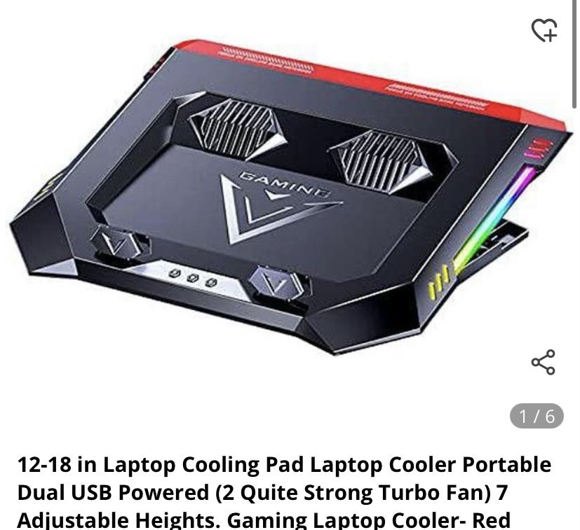 12-18 in Laptop Cooling Pad Laptop Cooler Portable Dual USB Powered (2 Quite Strong Turbo Fan) 7 Adjustable Heights. Gaming Laptop Cooler- Red