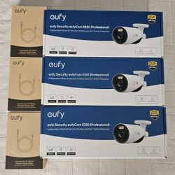 Set Of 3 Eufy Security Cam E330 Professional Cameras w/ 33ft Extension Cables