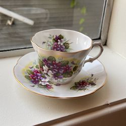 Collectable Vintage Rosina Bone China Tea Cup and Saucer Violets Design