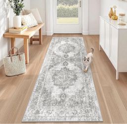 Gray Distressed Medallion Runner Rug