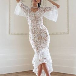 Ivy Co. Cecelia Embroidered White Nude Long Maxi Dress Plus Size 24, NWT