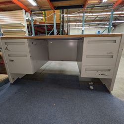 Metal Tanker Desk w Wooden Top