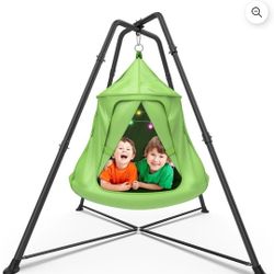 X-Shaped Swing Set with Play Tent Swing Chair, Hanging Hammock Chair with Stand, Outdoor Indoor Sensory Swings for Kids and Adults, 330 lbs, Green