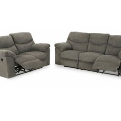 New Ashley Brand Gray Reclining Sofa And Love Seat Couch Set 