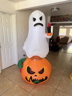6 Ft Halloween Inflatable Ghost on Pumpkin Light-Up Yard Decoration