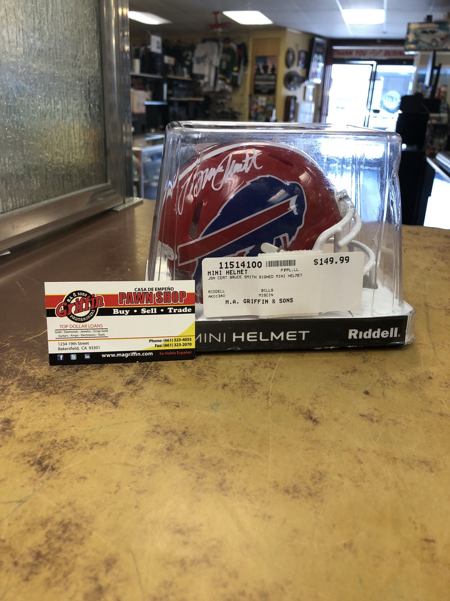 Riddell JSA Certificate Signed Bruce Smith Mini Buffalo Bills Helmet