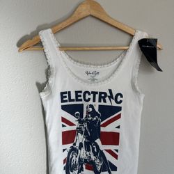 Brandy Melville White Electric Blue Tank With Lace Edge British
