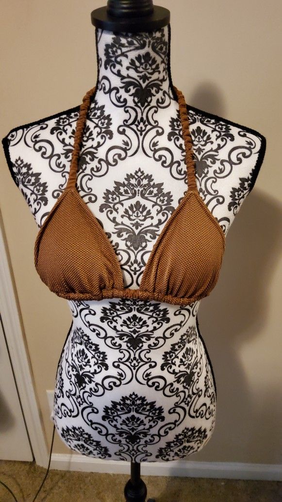 Aerie Shiny Pique Brown Bikini Top Size Small
