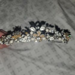 Rhodium, Pink Crystal's and Pearl Tiara/headband