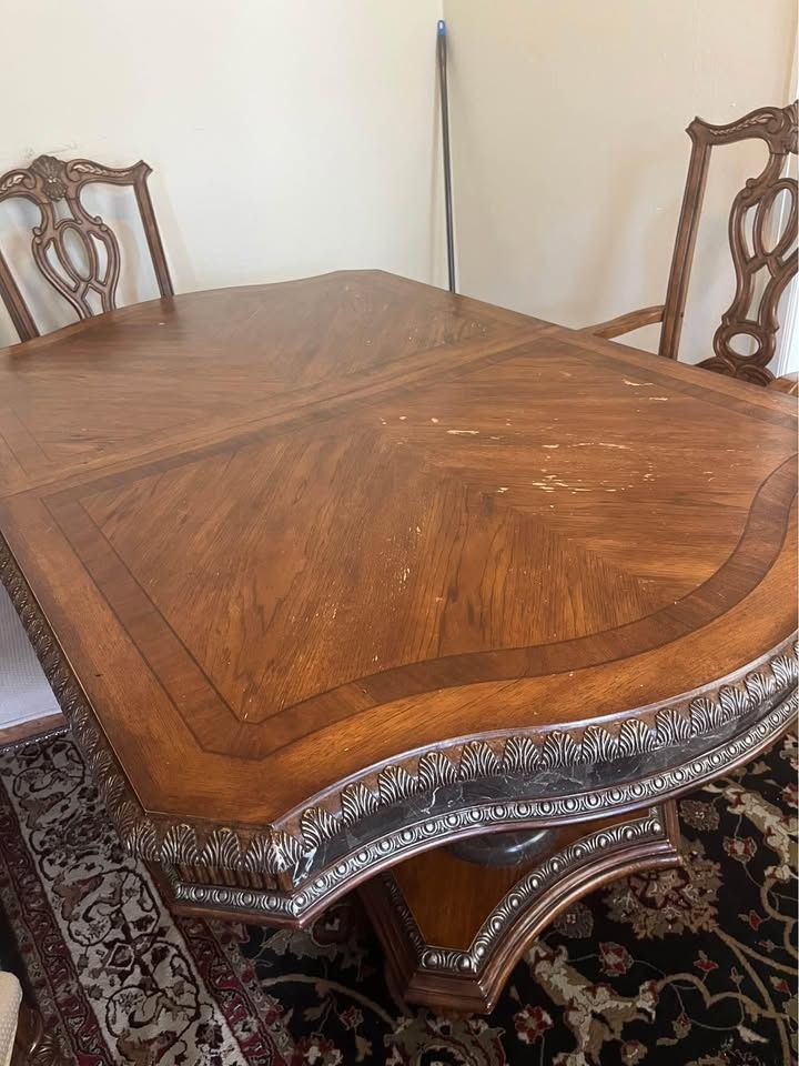 Solid Wood Table With Marble Accents