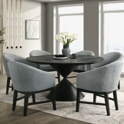 Haven 7Pc 59" Round Ebony Black Pedestal Dining Set