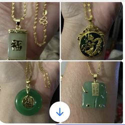 Beautiful Stunning Jade Necklaces... With 14K Gold Plated 20” Chain