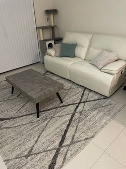 Mid-Century Modern Grey Concrete Look Coffee Table with Black Legs
