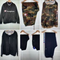 Champion Bundle, Big & Tall Clothing, 14 Pcs, Hoodies, Jackets, Sweatpants, Black, Blue, Grey,
