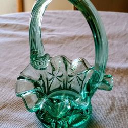 Fenton Art Glass Mini Basket "Sea Mist Green" 