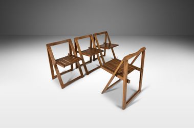 Vintage Set 4 Mid Century Modern Folding Slat Chairs Romania Aldo Jacober