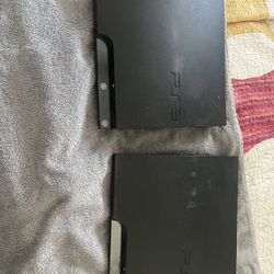 Two Play Station 3’s One Now 360 With PS3 And Xbox 360 Games And  3Controllers For Now 360 They Need Power Cords All Do Work Had Tested At Game Shop $