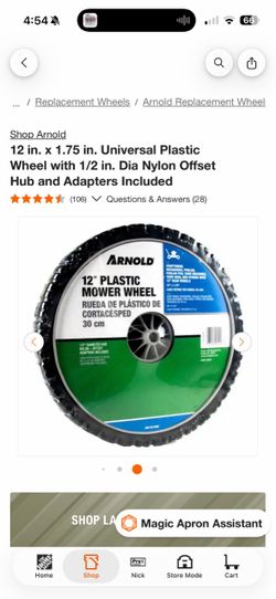 12 in. x 1.75 in. Universal Plastic Wheel with 1/2 in. Dia Nylon Offset Hub and Adapters Included