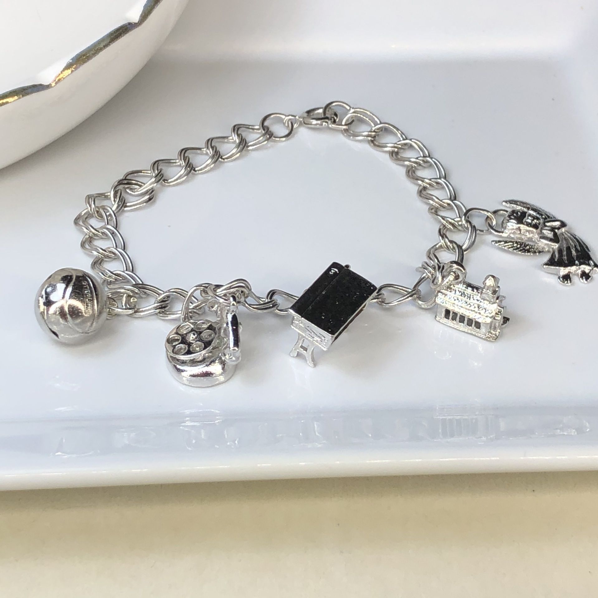 Sterling silver double link charm bracelet