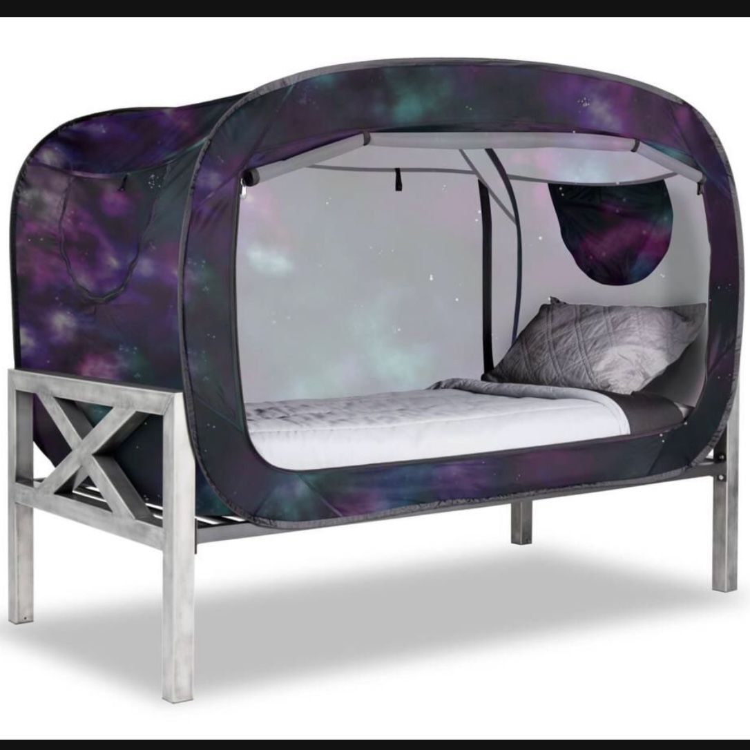 PRIVACY POP Canopy Tent Size TWIN Bed Kids Child Galaxy Outer Space Eclipse Black Gift Holiday Christmas Purple Green Blue Bedding 