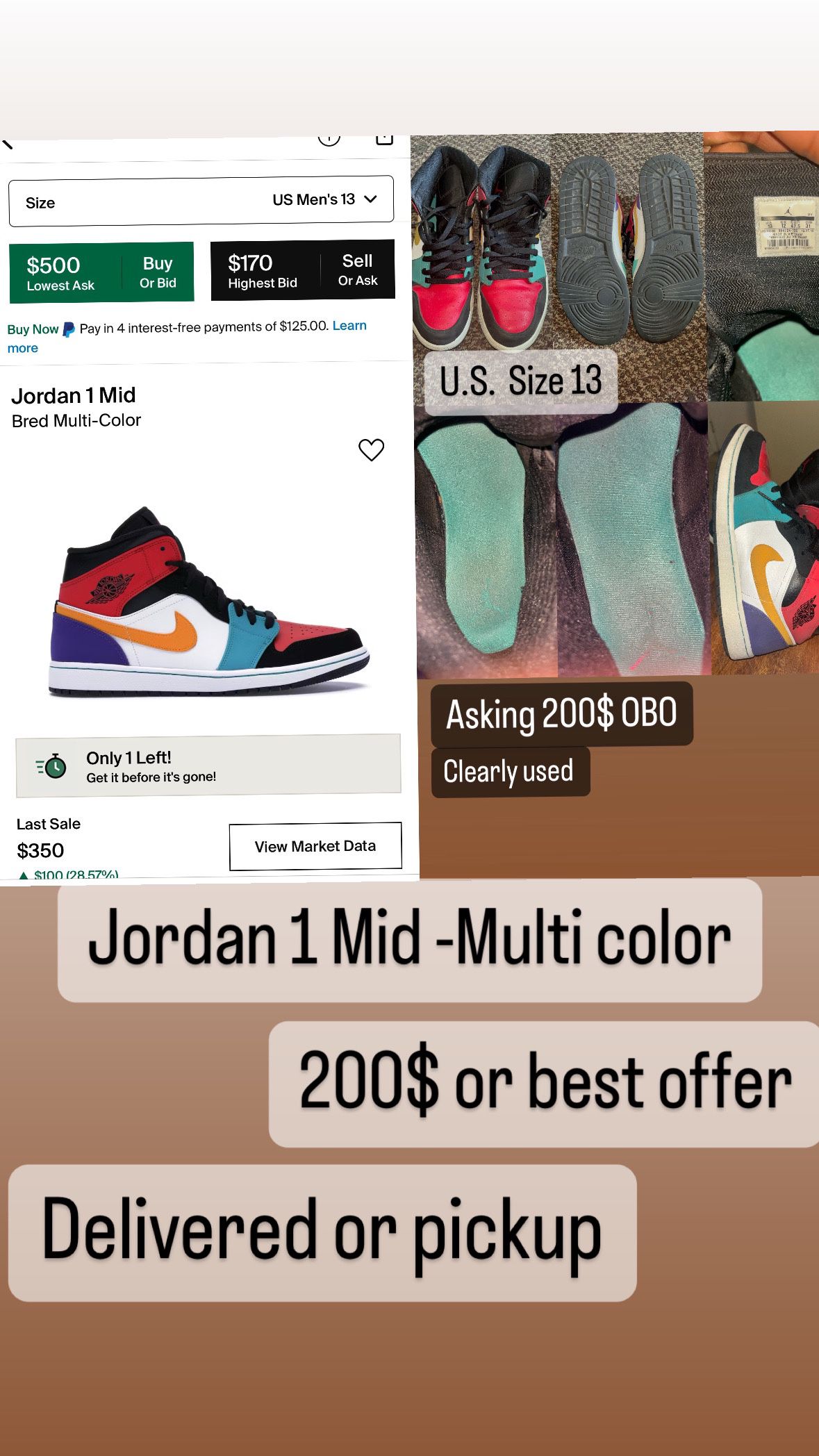 Jordan 1 Mid Multi- Color Size 13
