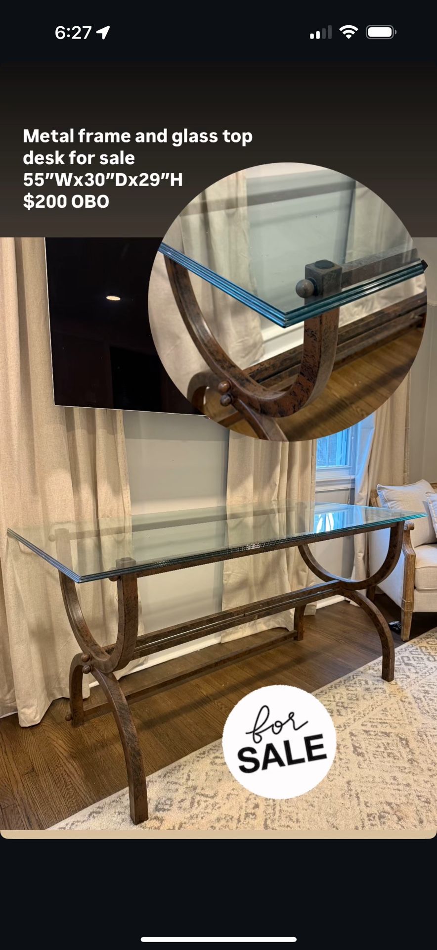 Bombay Company Metal And Glass Desk