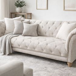 Chesterfield Style Sofa – Tufted Beige – Designer Look