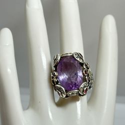 Sterling Silver With gems Ring Size 6 