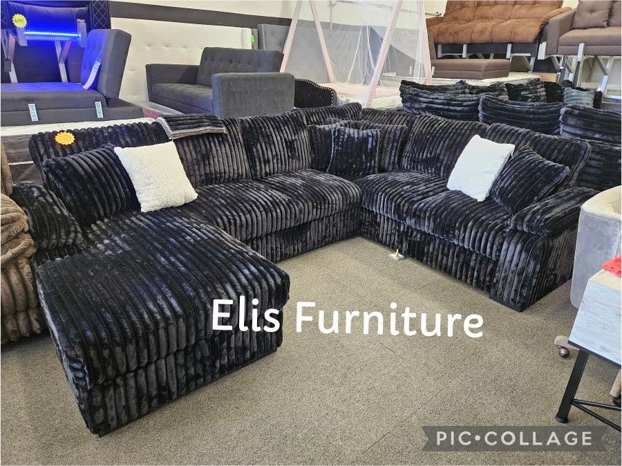 New Sectional Corduroy Fabric W/ Pull Out Bed & Storage Bed $1399