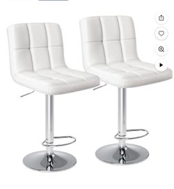 2 set White Leather Bar stools