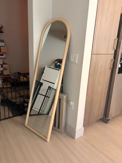 Arched Full Length Mirror with Natural Wood Frame