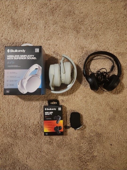 BUNDLE (2 Headphones+1 Earbud) Skullcandy Hesh Evo + Dime 2 Earbuds + Sony Wired
