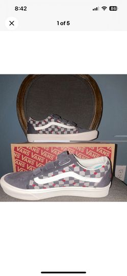 VANS ComfyCush Old Skool Heart Hook & Loop Checkerboard Sneakers Gray Red
