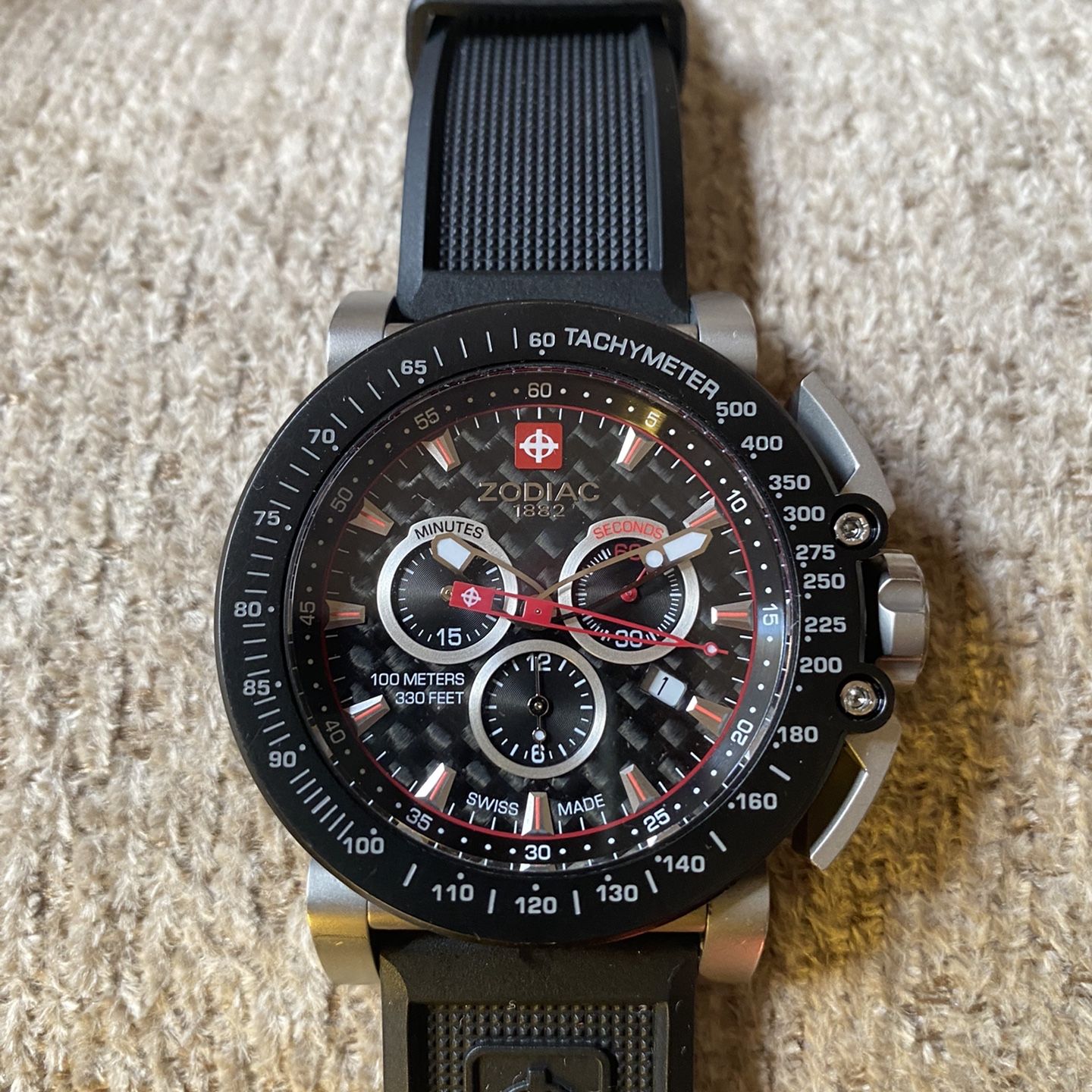 Zodiac ZMX -02 Men's “Racer” Stainless Steel Black Rubber Strap