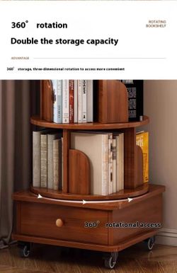 (UPGRADED) Rotating Bookshelf, 360 Display Corner Bookshelf for Small Space, 6 Tier Bookcase Storage Rack with Wheels, Wood Narrow Organizer for Bedro