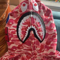 pink bape hoodie size large