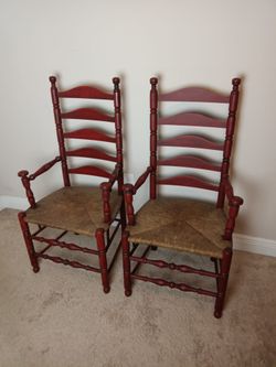 Vintage Wood and Wicker Ladder Back Chairs