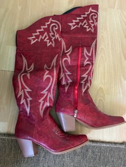 Red Knee-High Western Cowboy Boots