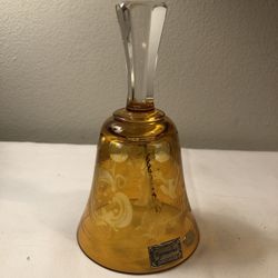 Egermann Czechoslovakia Amber Glass Cut to Clear Etched Bell