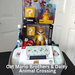 Cat Mario Brothers & Daisy + Mario W/ Switch Case Animal Crossing 