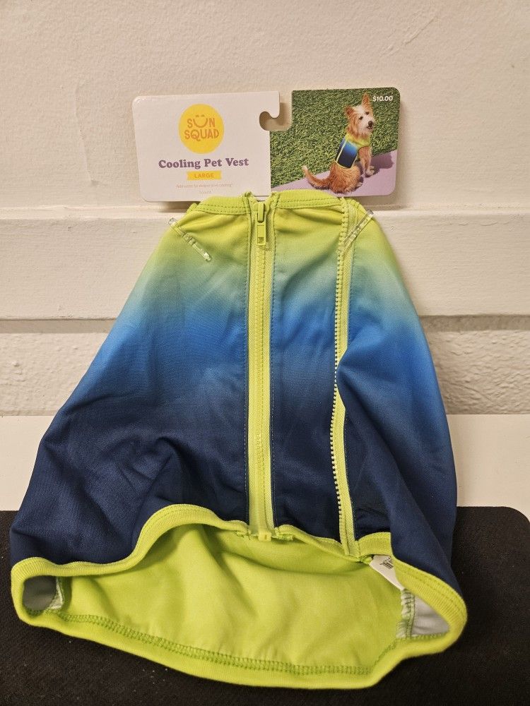 Dog Cooling Pet Vest Size L Large - Up to 80 Lbs - Green/blue NEW