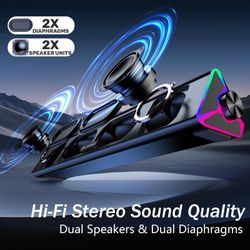 LENRUE Computer Speakers for Desktop, PC Speakers with Single USB for Power and Stereo Sound, Touch Lights...