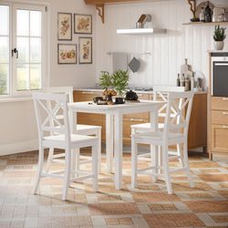 Eastern Tides Blanc Dropleaf Counter Dining Table w/ 4 X-Back Stools