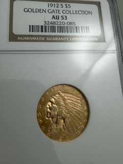 1912-S $5 Indian Head Gold Half Eagle NGC AU53